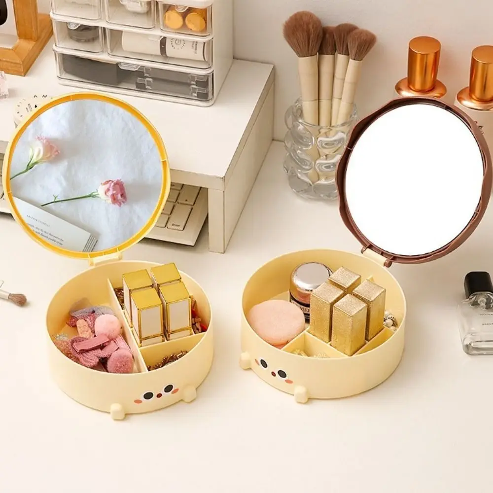 Cute Cake Makeup Mirror Large Capacity Table Mirror Jewelry Storage Box Vanity Mirror Kawaii Desktop Fold Cosmetic Mirror