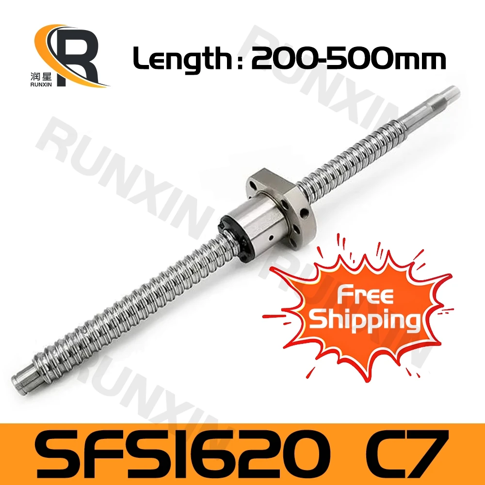 RXTNC Ballscrew machined C7 SFS1620 L200-500mm with flange roller single ball nut BK/BF end Machined for CNC 3d printers