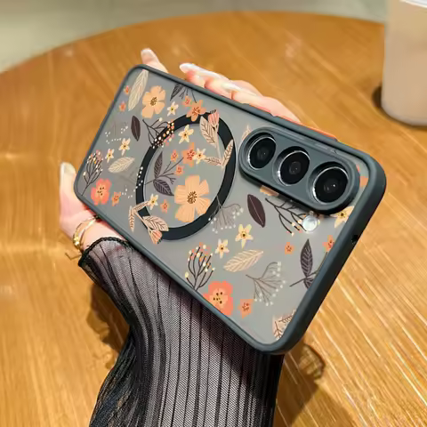 Magnetic For Magsafe Flower Case For Samsung Galaxy A55 A54 5G S24 S23 S22 Ultra S21 FE A34 A15 A25 A35 Hybrid TPU+PC Hard Cover