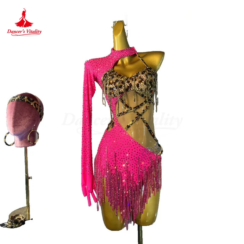 Latin Dance Dress Women Competition Costume Art Examination Professional Cha Cha Lunba Costume Children Latin Tassel Dresses