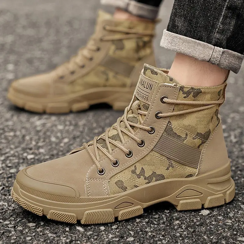 

Spring Autumn Men's High Cut Boots Outdoor Lace Up Platform Sneaker Casual Low Price Fashion Original Deals Classic Male Shoes