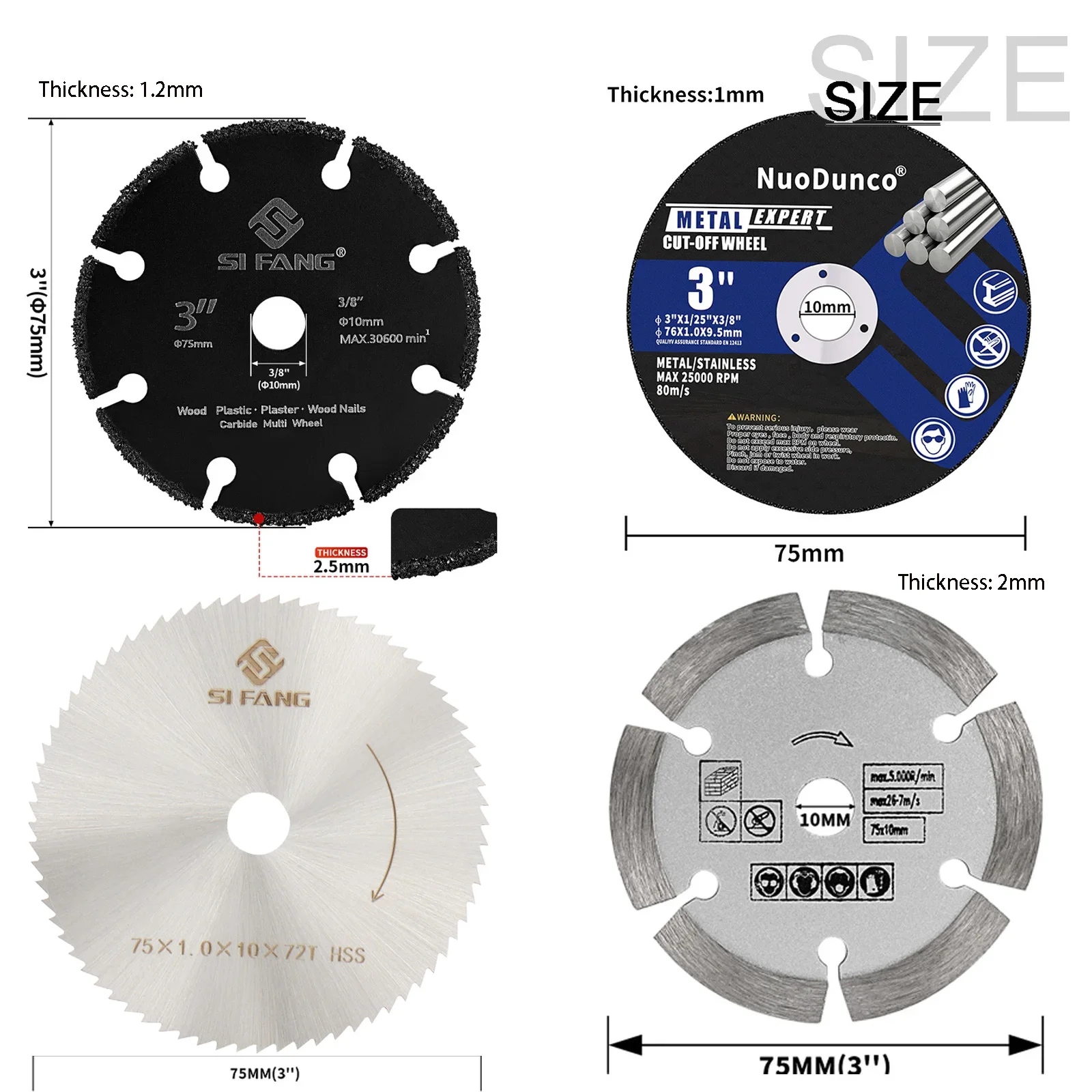 4pcs 3Inch Metal Cut-Off Wheel Diamond Cutting Saw Blade Stone Cutting Disc HSS Woodworking Saw Blade Set For Mini Angle Grinder