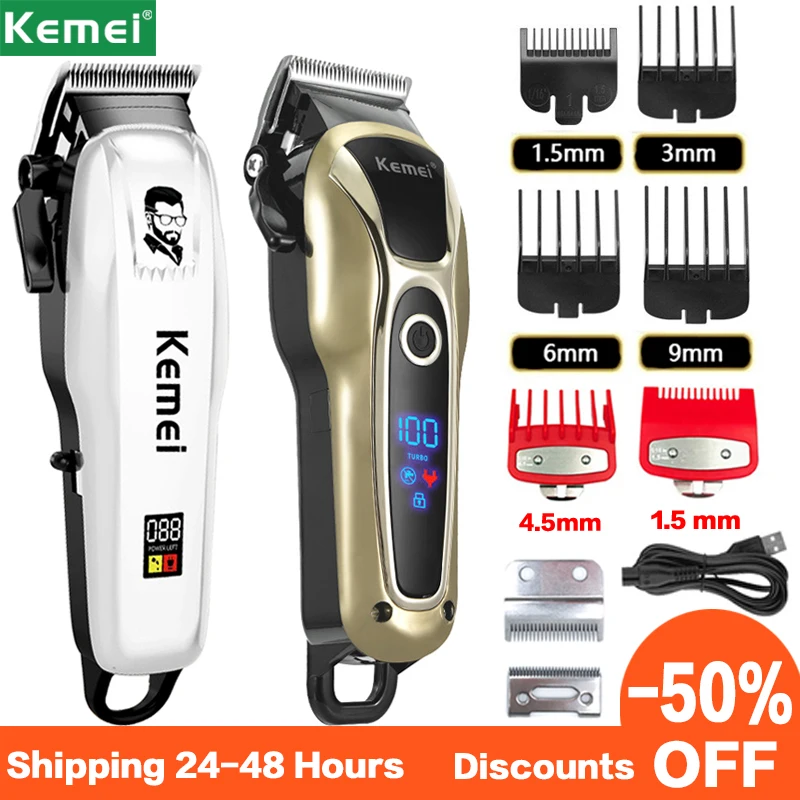 Kemei-Tondeuse à cheveux électrique sans fil pour hommes, tondeuse de barbier professionnelle, machine à couper les cheveux, USB aste, LCD