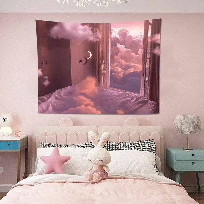 VIKAMA Pink Cloud & Moon Tapestry Wall Hanging, 6 Assorted Designs, Wall Art Decor for Bedroom Living Room