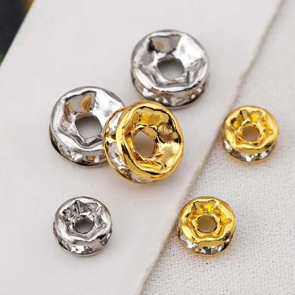 Cuentas espaciadoras redondas de circonita de 4mm y 6mm, de latón chapado en oro de 18K, cuentas sueltas para pulseras DIY, cuentas de rueda, accesorios para la fabricación de joyas.
