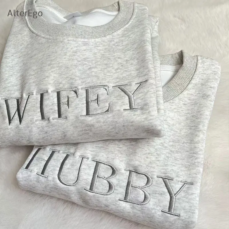 Wifey Mann bestickt Sweatshirt Ton in Ton Flitter wochen Braut geschenk Frau Rundhals ausschnitt Frau Pullover Braut Pullover Herr Frau Pullover neu