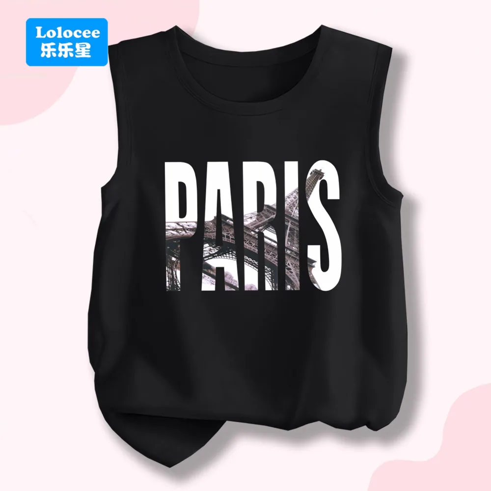 3-14T Summer Children PARIS Eiffel Tower Vest Kids Girls Candy Color Cotton Tank Tops Undershirts Sleeveless T-Shirts BLTBZ1