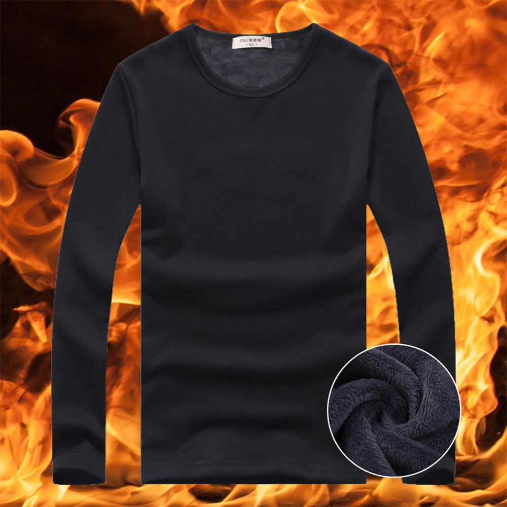 Tops de roupa íntima térmica masculina, camiseta espessa de lã, fundo fino, roupa quente, manga comprida, inverno