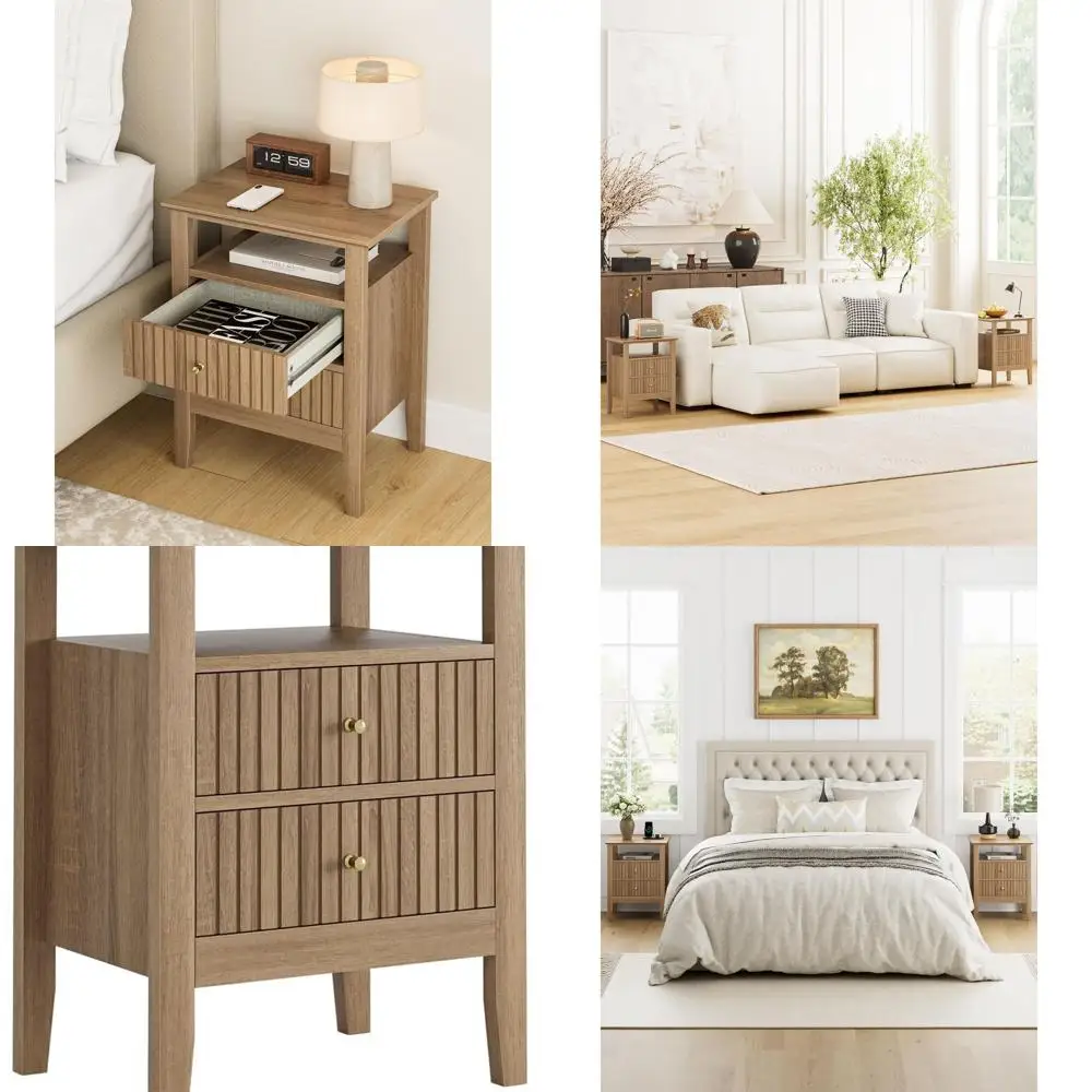 

Прикроватная тумбочка середины века с 2 ящиками, акцентный столик из натурального дерева для спальни и гостиной