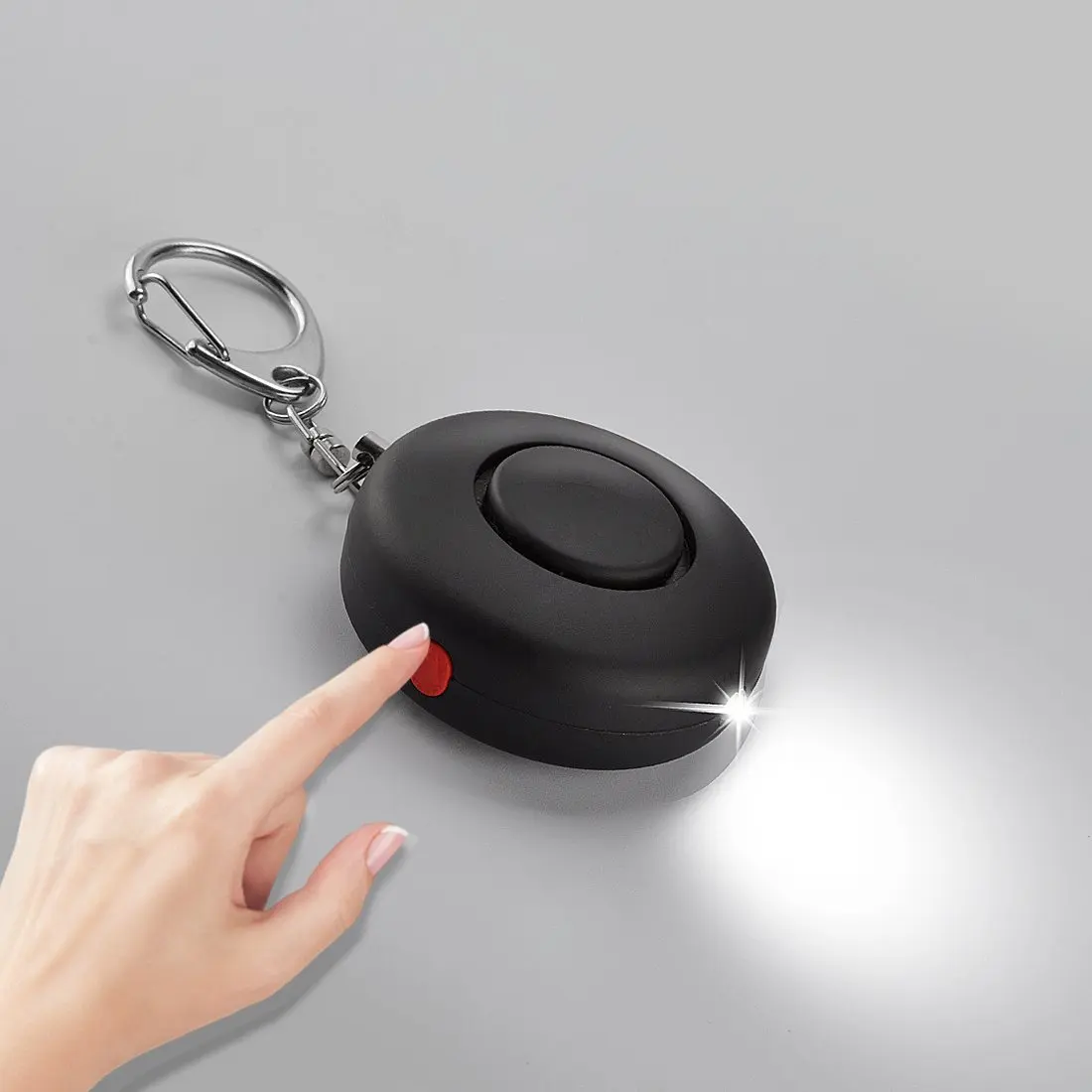 

Portable Round Alarm LED Keychain Personal Security Wolf Anti-Wolf Device Lady with Light High Decibel Siren Safety Keychain