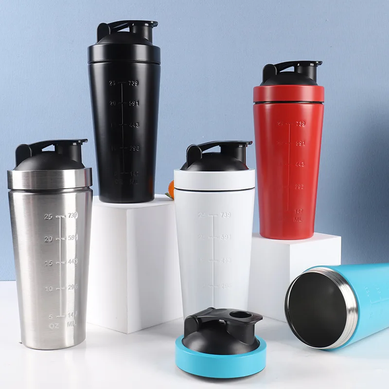 1pc Shaker Bottle 304 Stainless Steel Thermal Tumbler Measure Scale Water Cup Sport Gym Workout Hiking Camping Travel Bottle