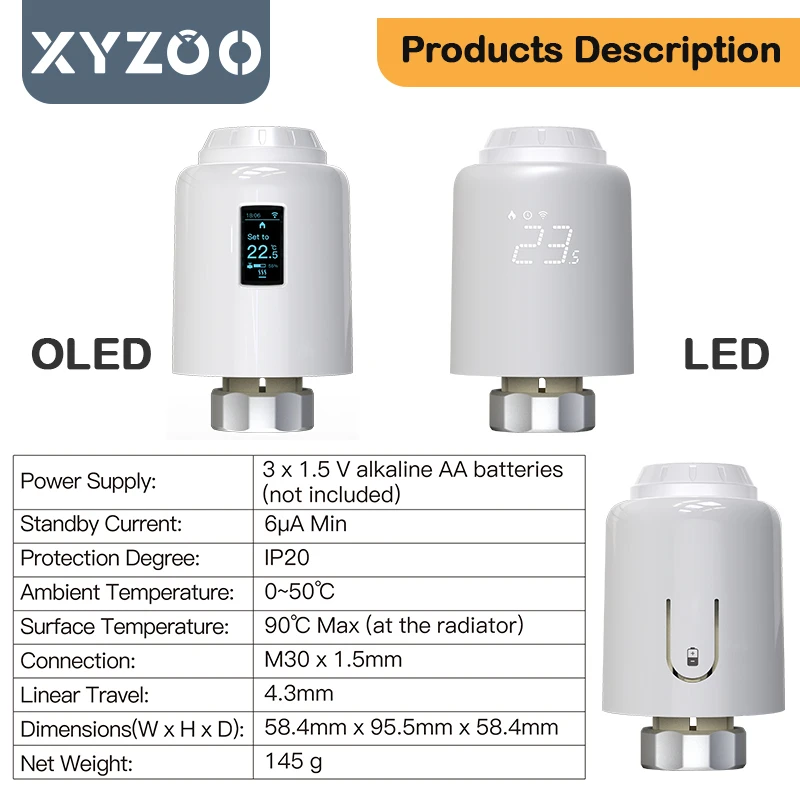 Atuador programável do radiador, Válvula termostática, WiFi, Tuya, TRV 2 modos de sistema, Smart Home, Alexa, Google Voice Control