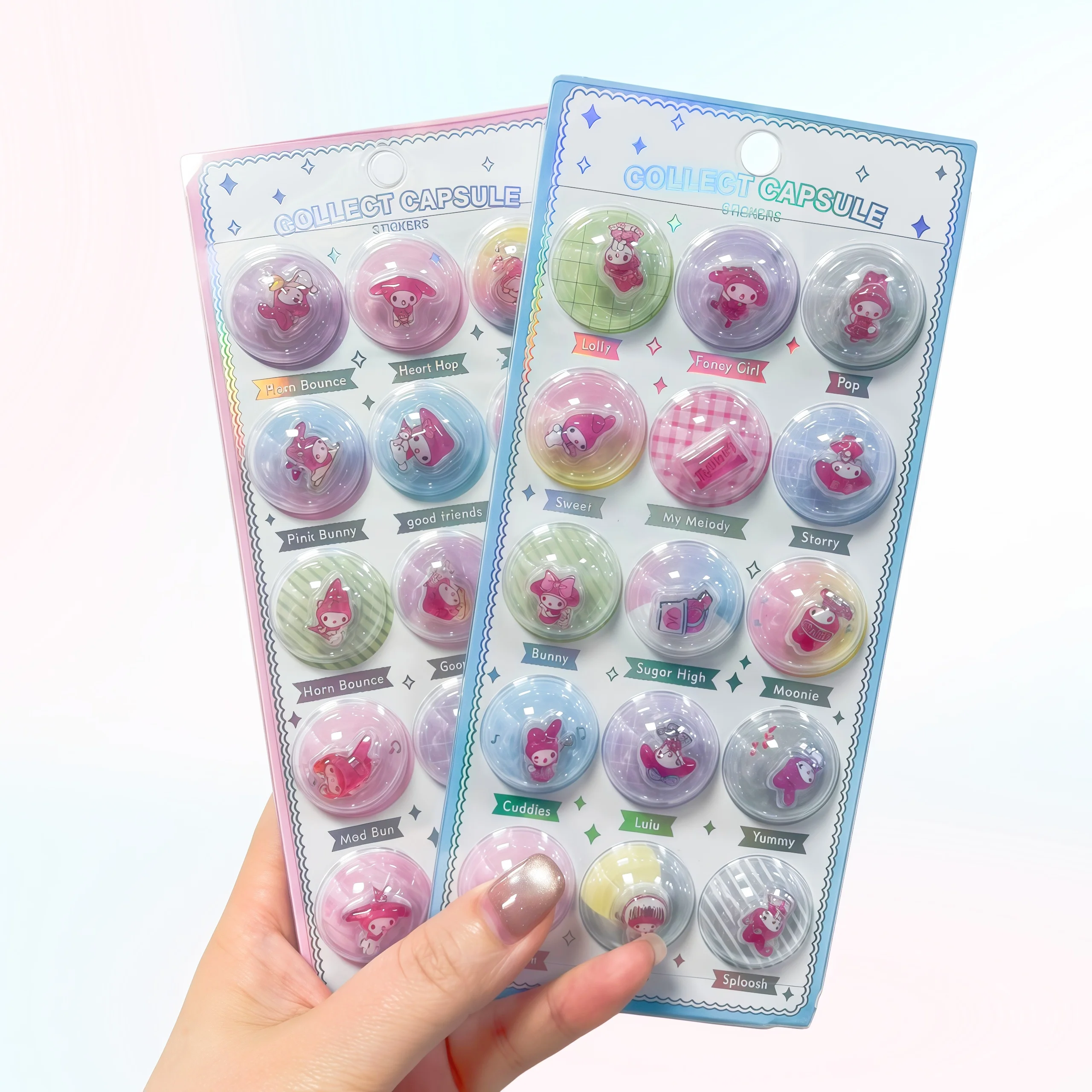 24-48 Pcs Melody Kuromi  Kt Capsule Stickers 3d Puffy Glitter Shaker Stickers Cute Kawaii Anime Decals Water Bottle Phone Case