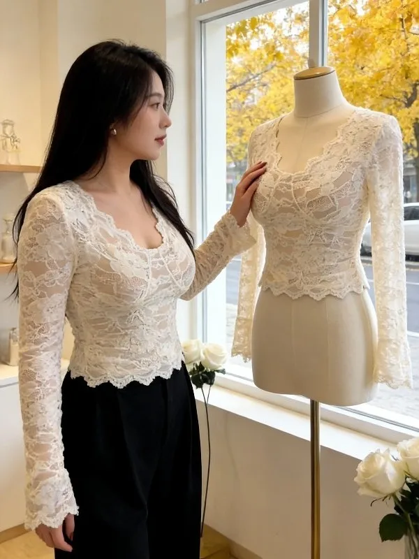 

Женская зимняя футболка с кружевной подкладкой размера плюс, утягивающая зимняя футболка, корейская внутренняя одежда, модный топ ort Sve