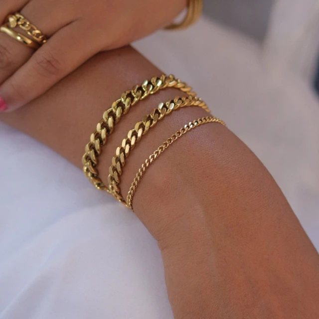 Gold Gold unisex Stainless Steel Cuban Link Bracelet Gold Color Chain For Men Women