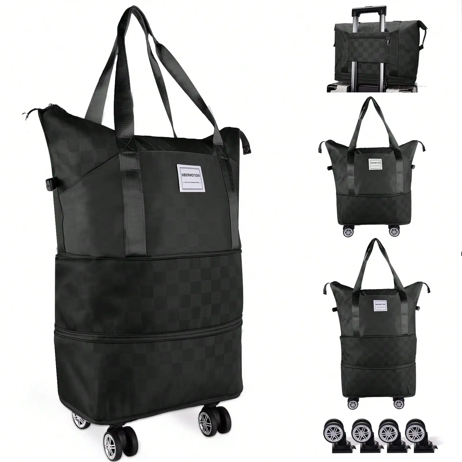 Expandable Rolling Duffle Bag - Large Carry-On With Spinner Wheels, Foldable Weekend Travel Bag, 28-58L Capacity