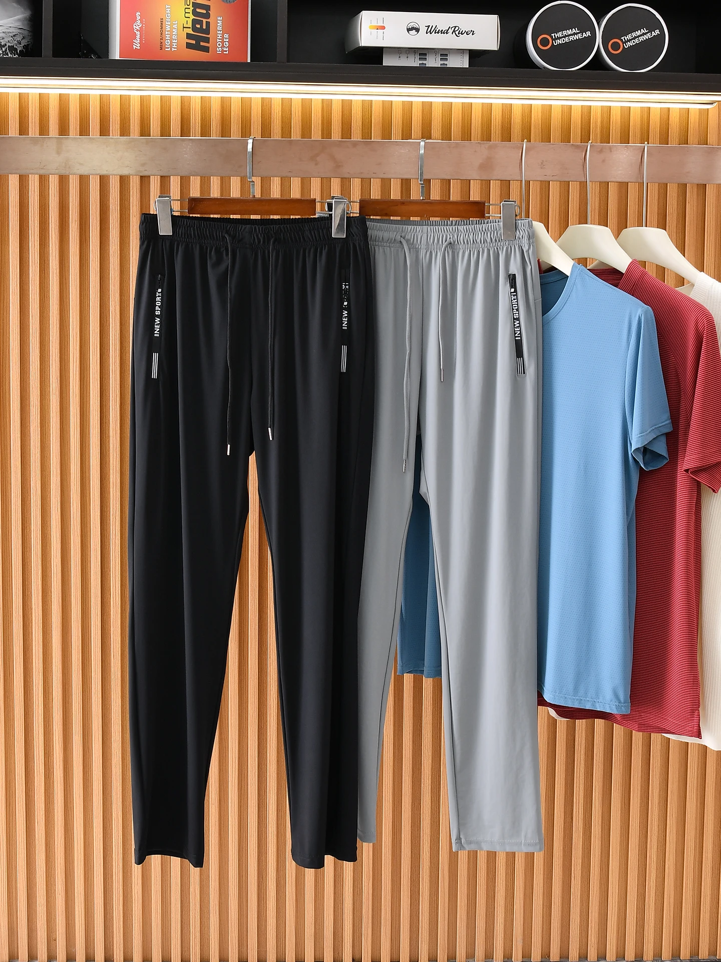 Ice Silk Cool Sensation Ultra-Thin High Elastic Sports Long Pants for Men Breathable Quick Dry Summer Casual Straight Leg Tro...