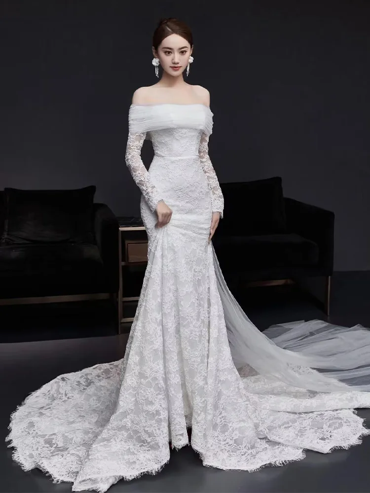 

Ele Lace Mermaid Wedding Dr One-oulder Long Gown for Bridal Outfit Luxury Sensation Fi Tail Evening Court Dr