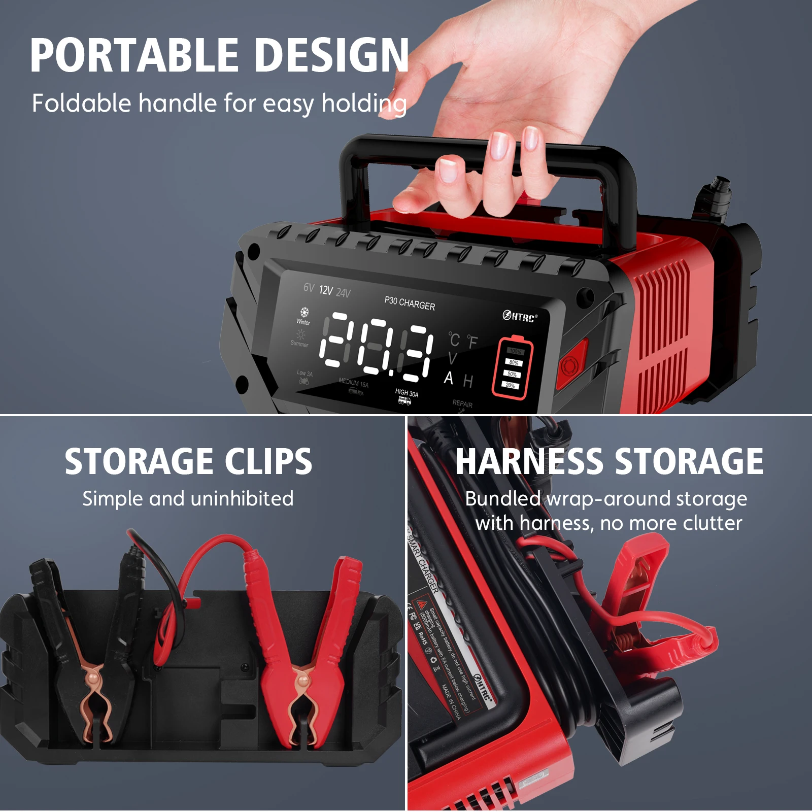 Nabíječka autobaterií HTRC 26A/30A/40A 6V/12V/24V LiFePO4 pro lithiové AGM gelové olověné baterie pro auto a motocykly - náhled 4