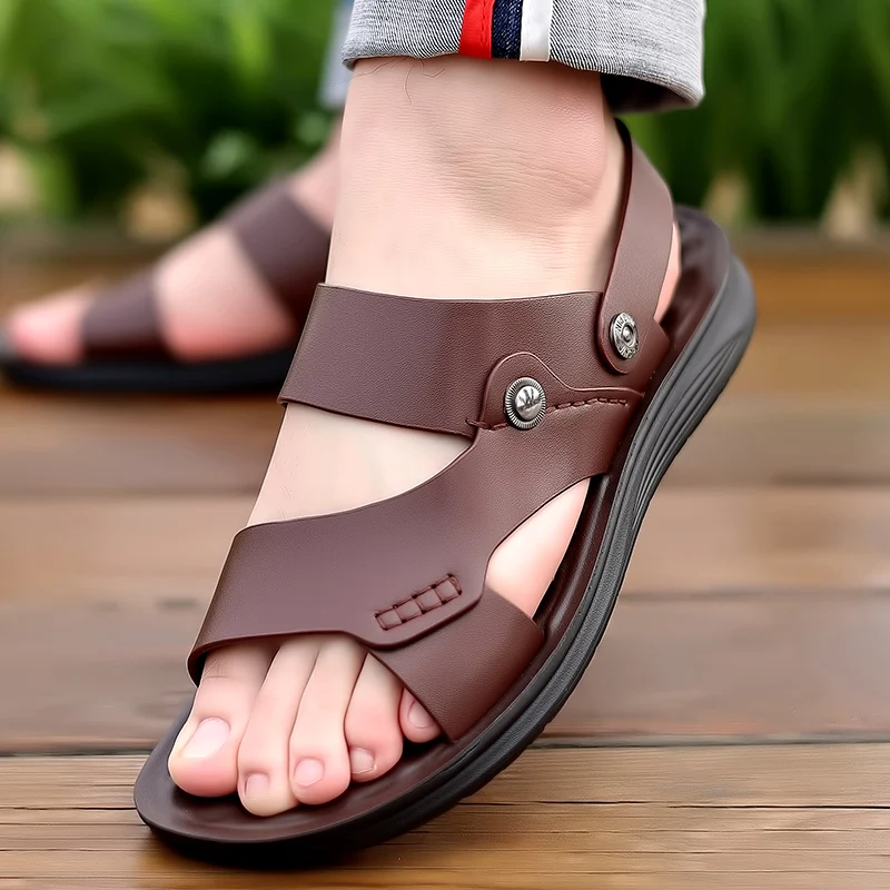 High Quality New Summer Beach Shoes Anti Slip Men\'s Outdoor Camping Shoes Waterproof Breathable Hollow Out Men\'s Sandals Brown