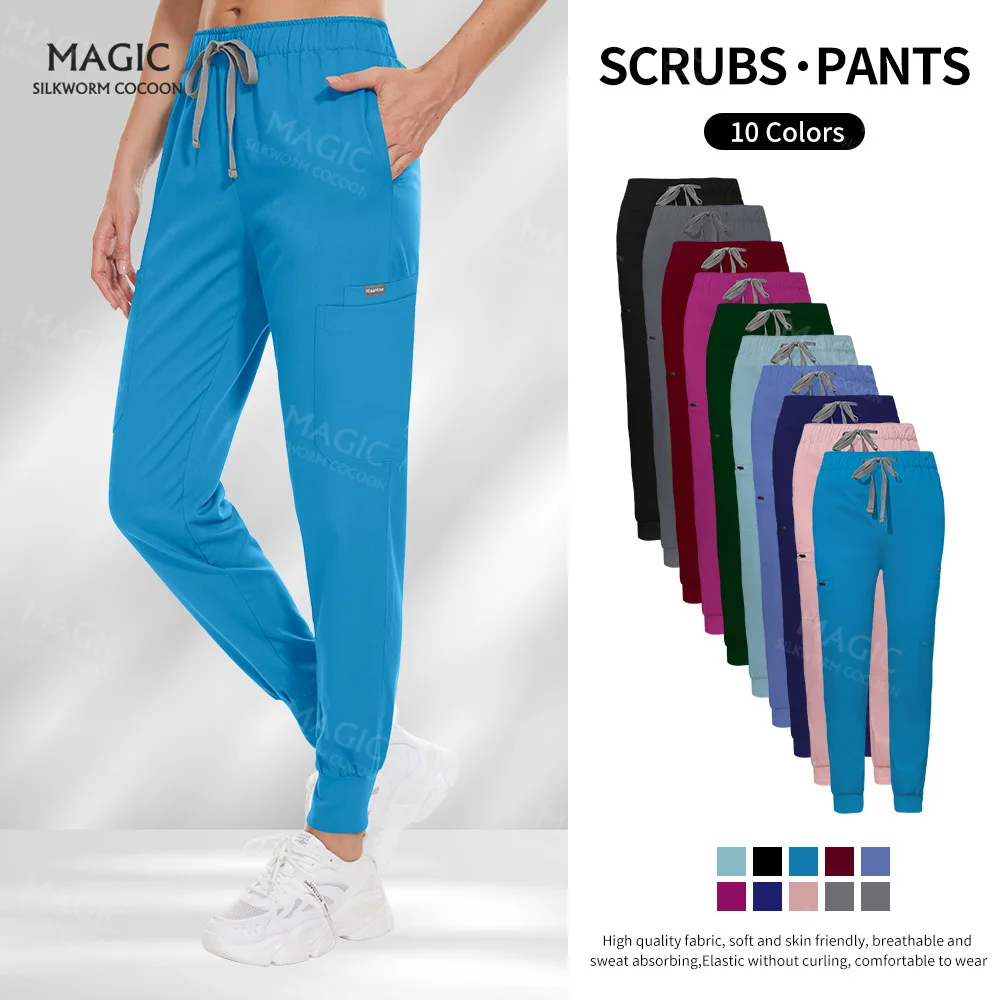 Wholesale Scrubs Pants Medical Uniforms Stretch Scrub Pockets Pants Nurse Bottoms Doctor Surgery Trousers Beauty Salon Workwear