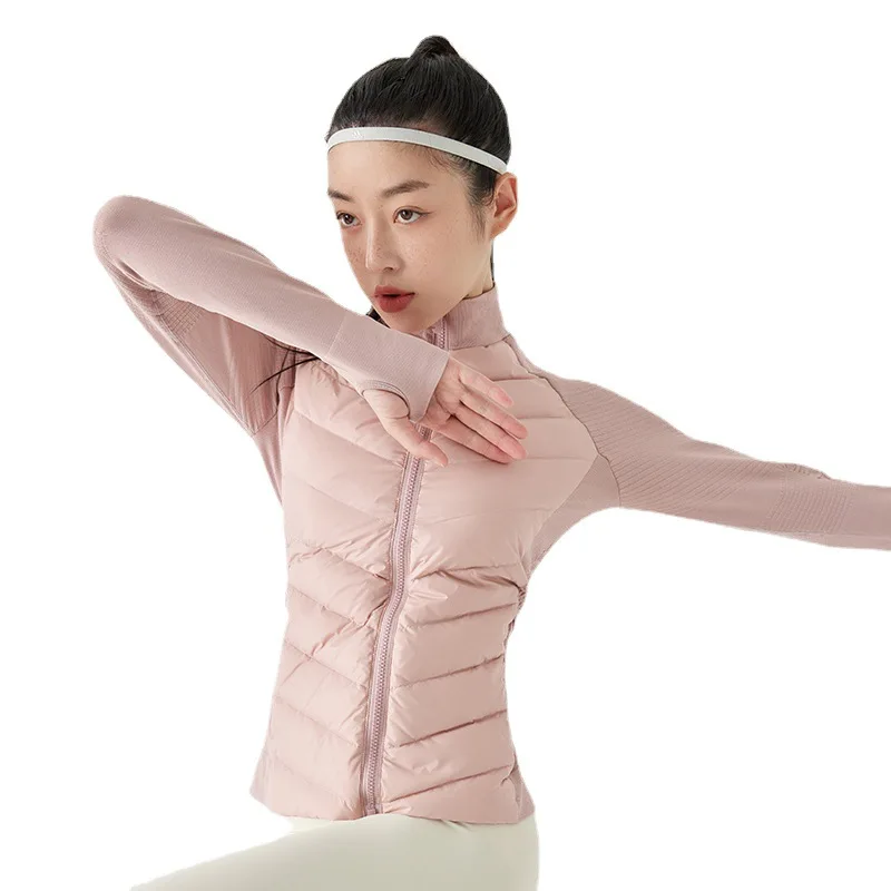 سليم صالح خفيفة الوزن 90% الأبيض أسفل سترة المرأة الشتاء اليوغا الجري الرياضة سترة منفوخة امرأة Campera De Cuero Mujer JK-084