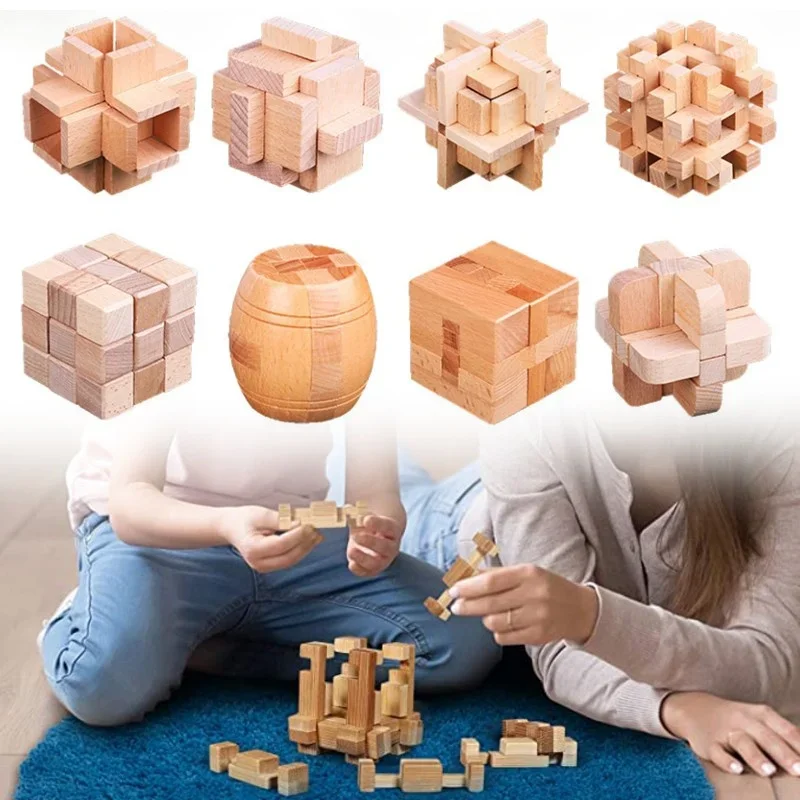 Bamboo Kong Ming Lock Kids Puzzle Toys Kong Ming Ball 3D Disassembly Toy Luban Lock Space Logic Training Loop-solving Props Gift