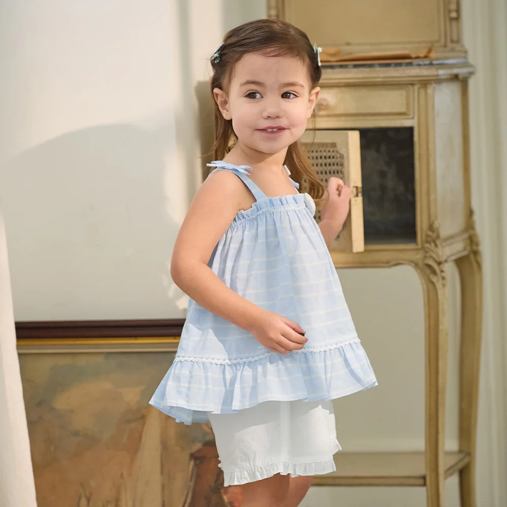 Dave Bella Girls Summer 2PCS Set Flower Sleeveless T-shirt Pants Suits Childern Printed Tops Trousers Clothing Sets DB2262205