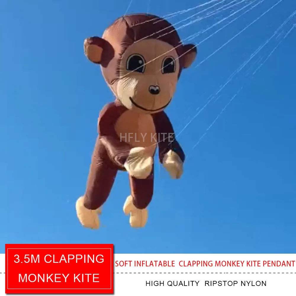 HFLY 신제품 3.5m 박수하는 원숭이 연줄 세탁물 성인용 고품질 립스탑 나일론 부드러운 동물 쇼 연 펜던트