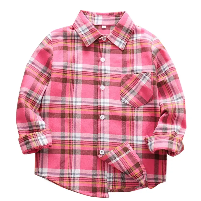 2024 Children Flannel Shirt Button Down Design Kids Long Sleeve Blouse For Baby Boys Girls Age 1-10 Years Wear LC389