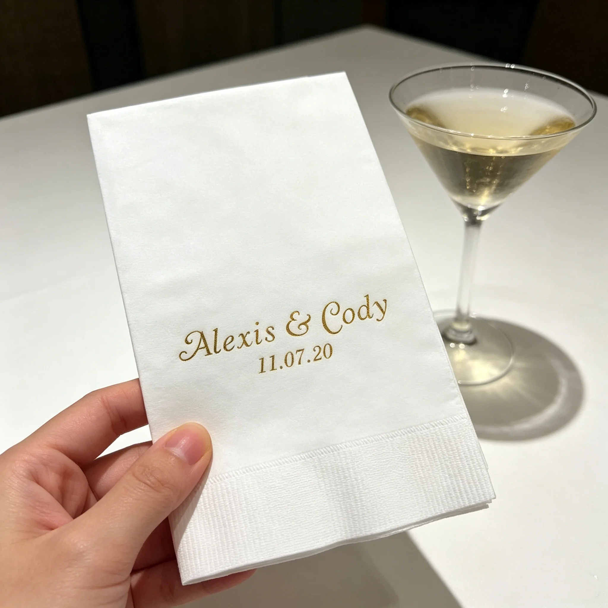 

50pcs Personalized Wedding Napkins, Custom Gold Foil Names & Date Napkins for Weddings, Anniversaries, Engagement & Formal Event