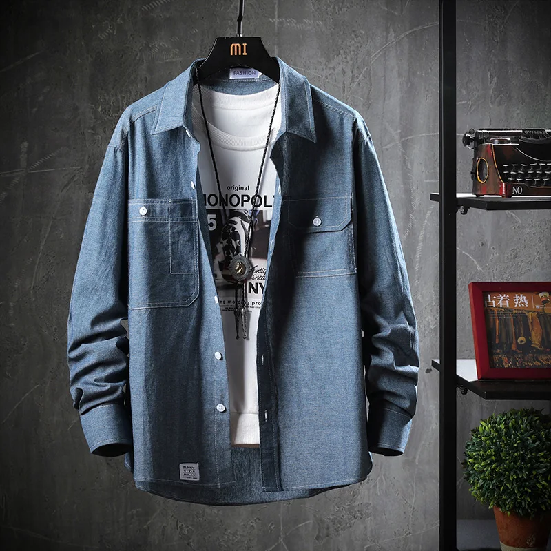 Autumn 2024 New style high quality Denim shirts Men\'s fashion Casual Long Sleeved Jeans Shirt Solid Color Shirt men size M-5XL