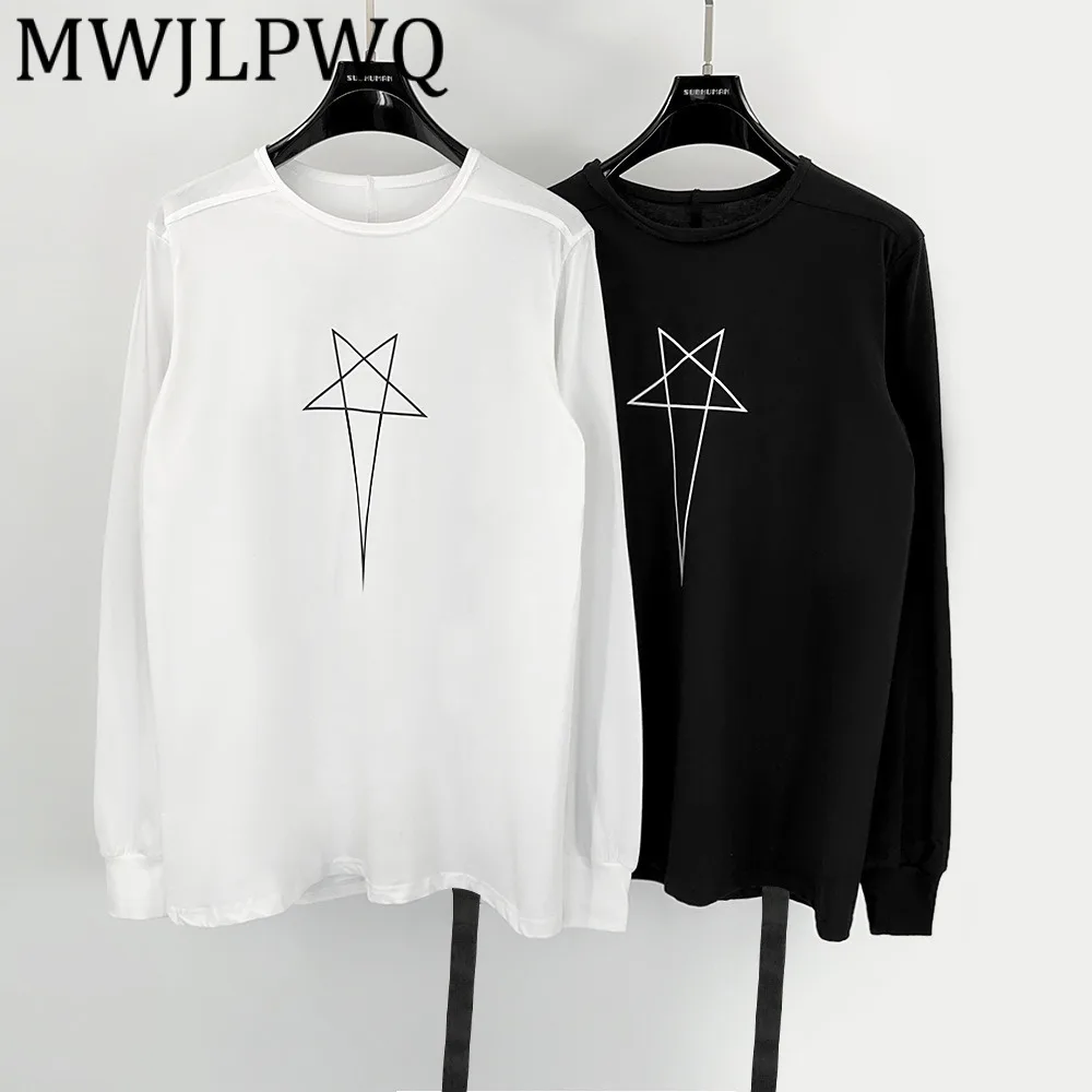 

MWJLPWQ Men's Dark Style Frayed Collar Star Print T-Shirt High Street Long Sleeve Slim Base Simple Pullover Knitted Tops 12389