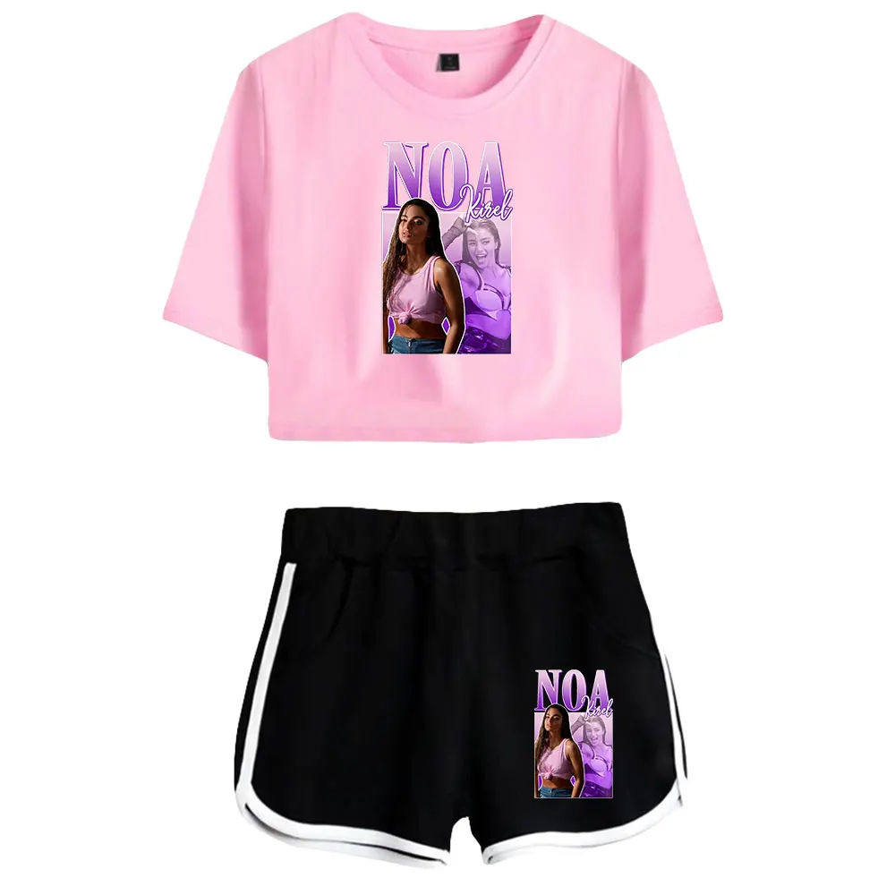 Mulheres Fitted Crop Top e Shorts Set, Noa, Kirel, Rock, Fãs de música, Midriff-Baring, Ginásio, Streetwear, Calças, Mulheres, Camiseta havaiana