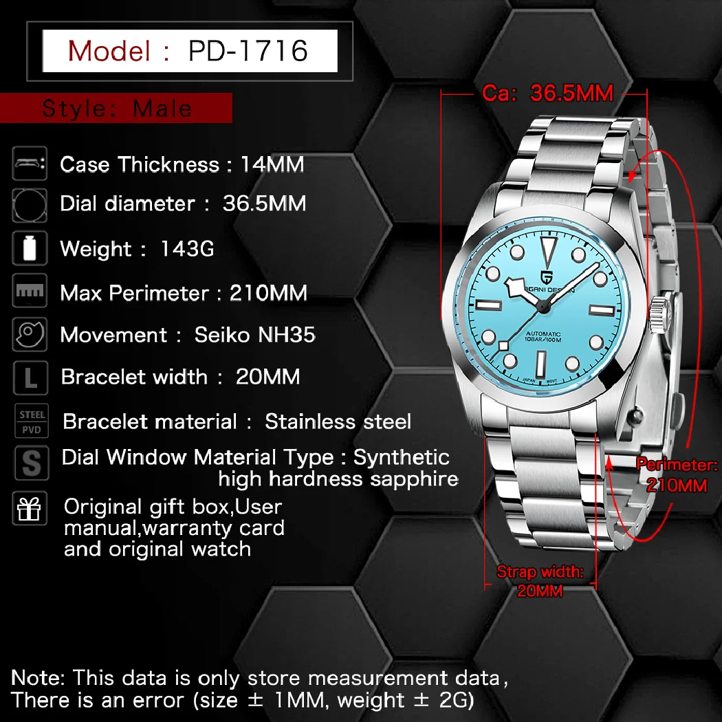 ページニ-メンズメカニカル腕時計,36mmダイバー,カップル用,スポーツ,サファイア,高級,自動,100m,耐水性