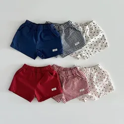 2024 Zomer Nieuwe Baby Geruite Korte Broek Dunne Katoen Veelzijdige Baby Jongen Meisje Dot Print Casual Shorts Peuter Baby Effen Losse Korte Broek