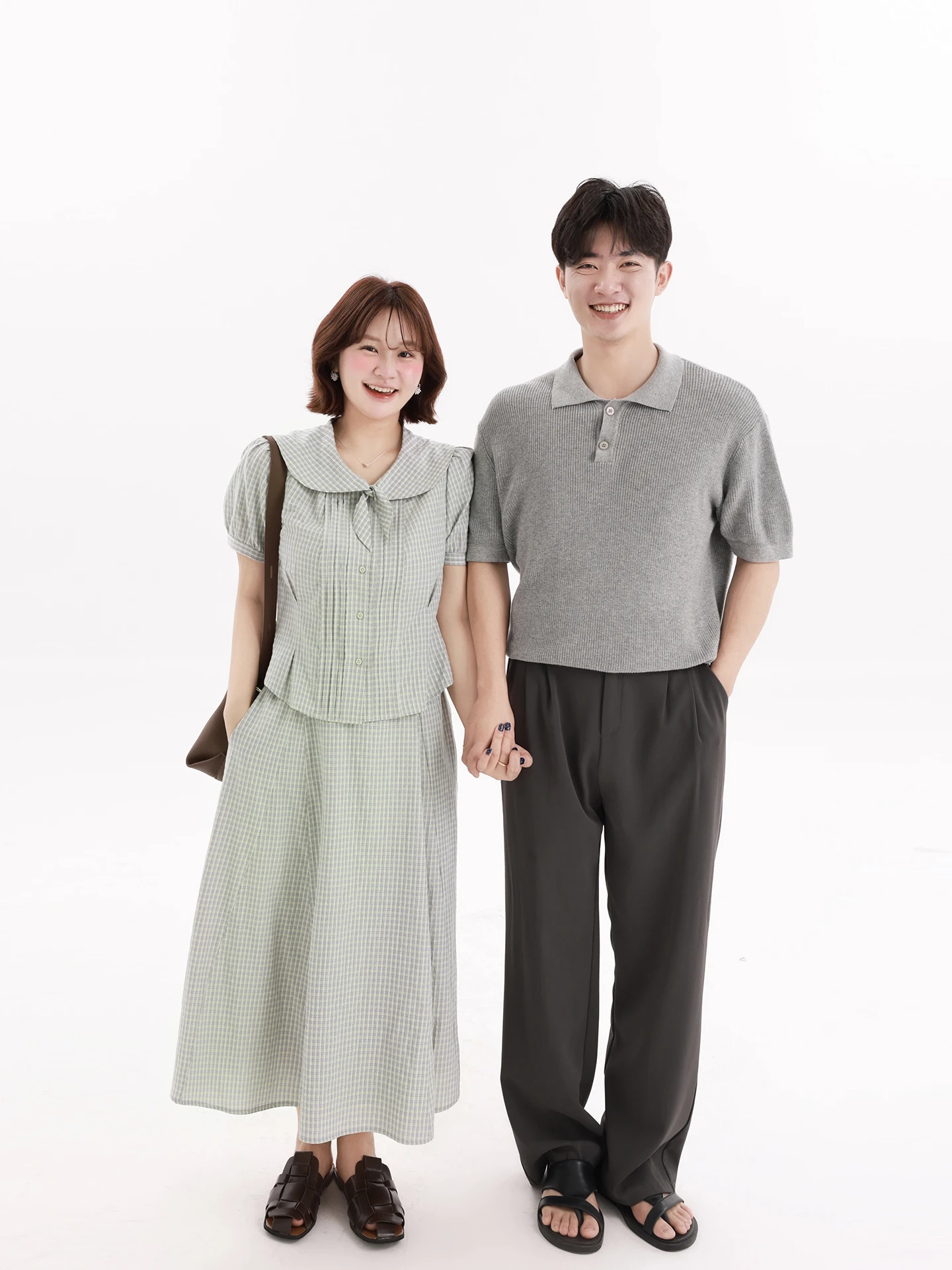 

Korean Style Plaid Shirt And High Waist Skirt Set plus Size Summer Fashion Women's Clothing V Neck Button Detail Casual Outfit