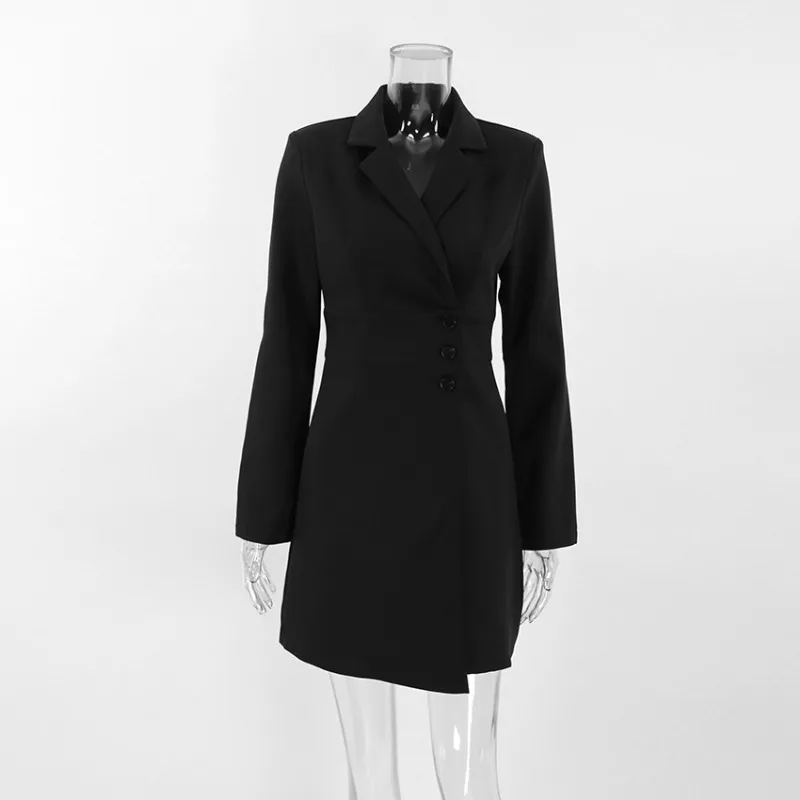 Elegante vestido blazer preto feminino, vestido de cintura alta, manga comprida, temperamento, pendulares, moda