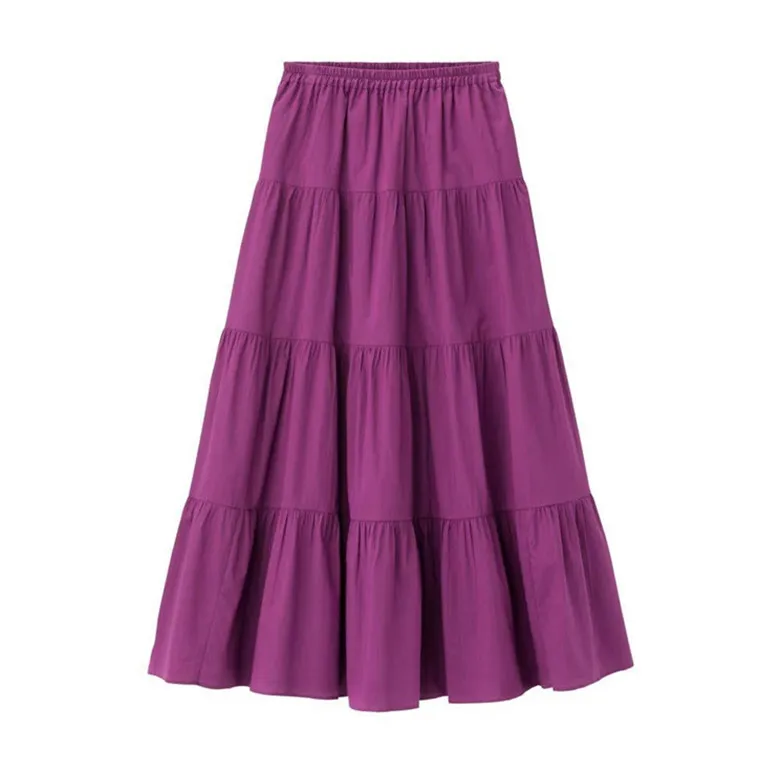 2024 Spring Autunm women Ruffle skirt fashion Summer cotton linen skirts long maxi party skirts red purple pink M-5XL 6XL 7XL