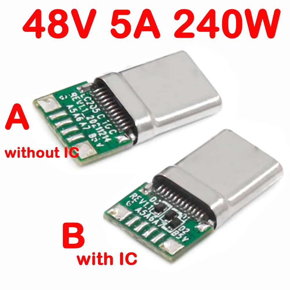 USB 3.1 Type C Connector Plug 24 Pin High frequency version with IC 240W High Speed Transmission Super Fast Charging Port DIY