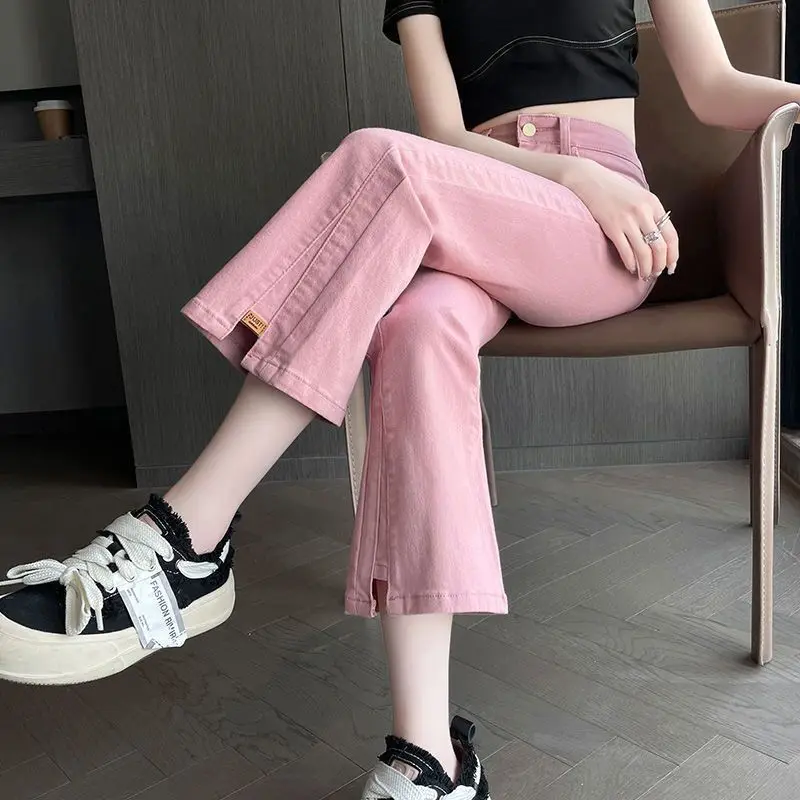 Pink Jeans Women Spring Summer 2027 New High-waisted Nine Cowboy Pants Ladies Fashion Micro-trumpet Feminine Denim Trousers Ins