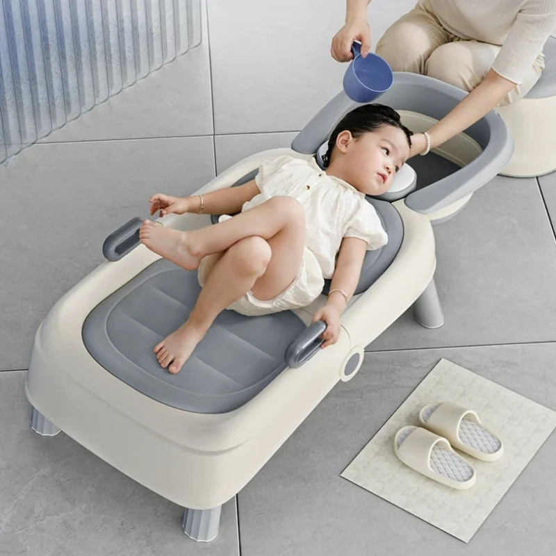 Foldable Shampoo Chair for Adult, Pregnancy Head Washing Lounger, Thickened PU Cushion Salon Bed, Large Home Hair Wash Station