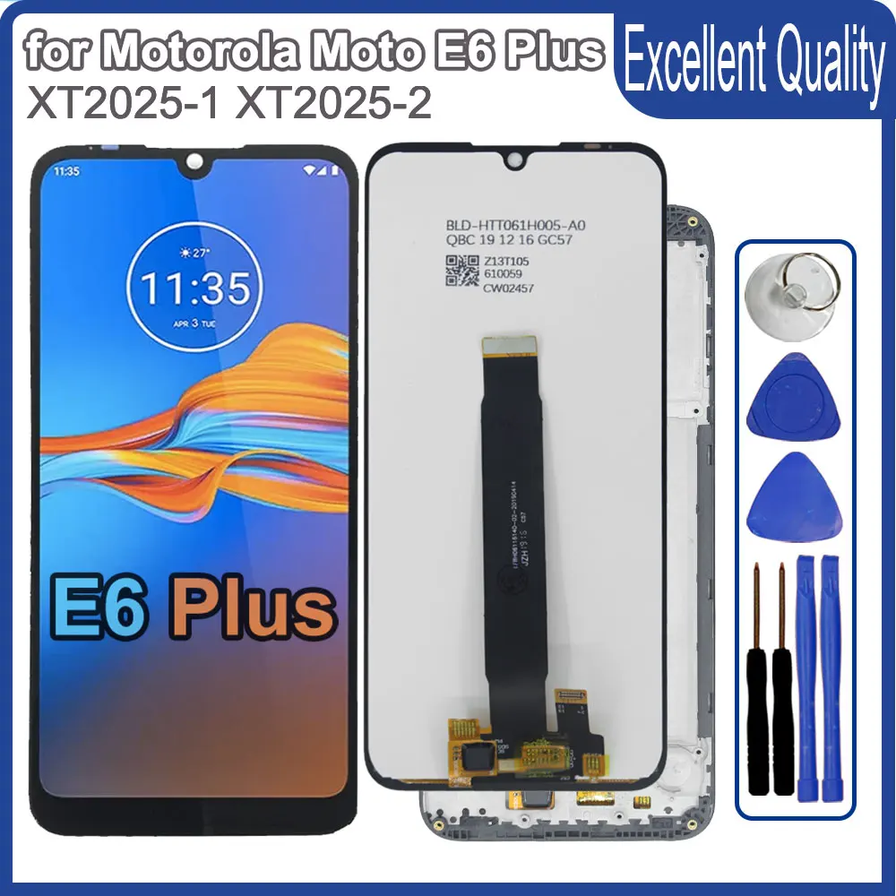 6.1'' Tested LCD for Motorola E6 Plus LCD Display Touch Screen Digiziter Assembly for Moto E6 Plus XT2025 Phone LCD With Frame