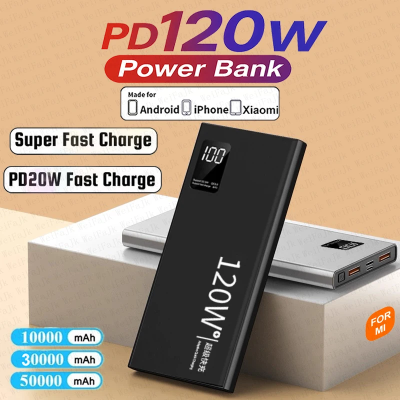 

For Xiaomi Original Powerbank 50000mAh External Spare Battery Portable Charger Super Fast Charging For iPhone Android Power Bank