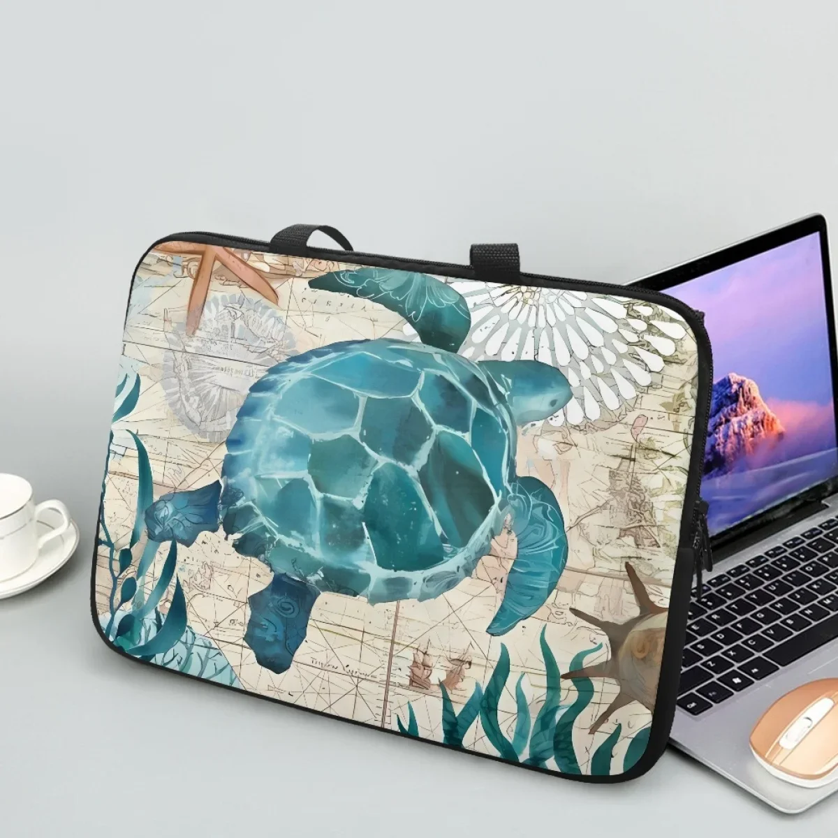 

Hawaiian Sea Turtle Retro Print Tablet Bag Briefcase Fashion Commuter Girl Portable Shoulder Computer Bag Handle Notebook Case