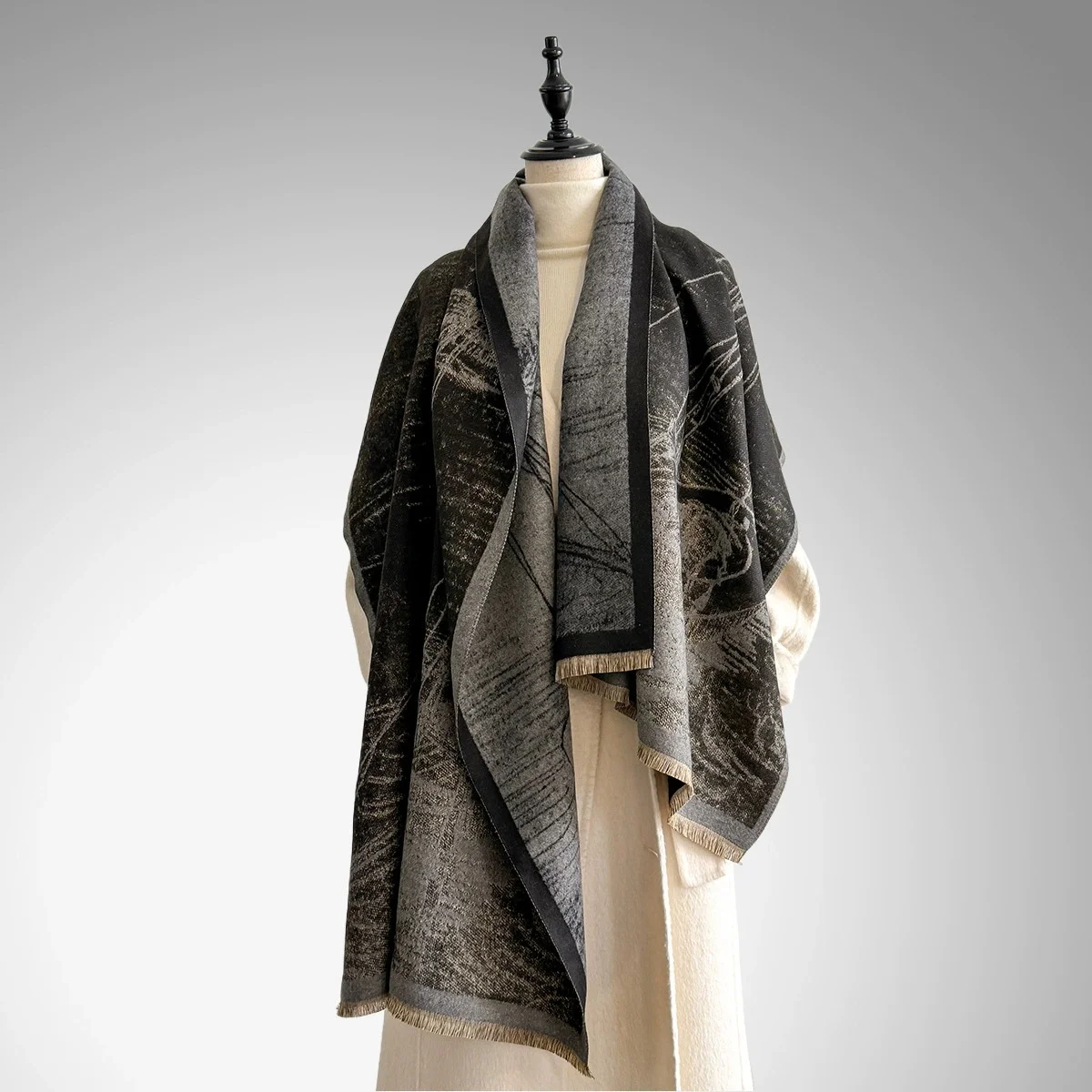 

Thickened Winter Scarf for Women Double-Side Imitation Cashmere Warm Shawl Multifunctional Commute Neck Warmer Christmas Gift