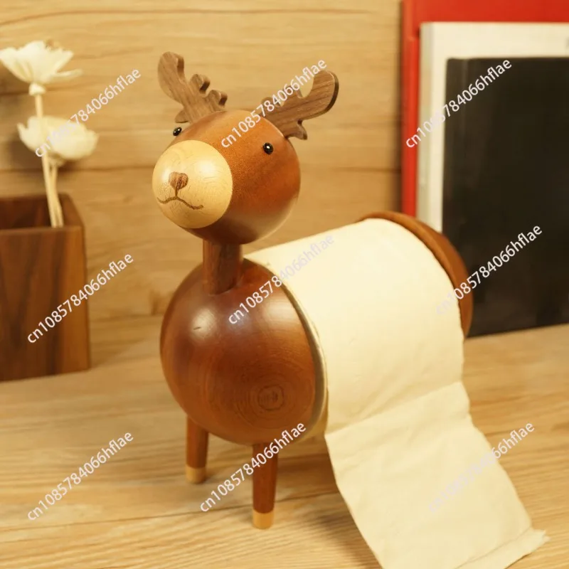 Solid Wood Fawn Tissue Holder, Creative Household Decoration, Roll Paper Holder
