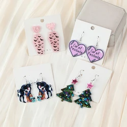 1Pair Halloween Drop Earring Acrylic Heart Bat Coffin ChristmasTree Fashion Jewelry For Woman Girl Holiday Birthday Gift