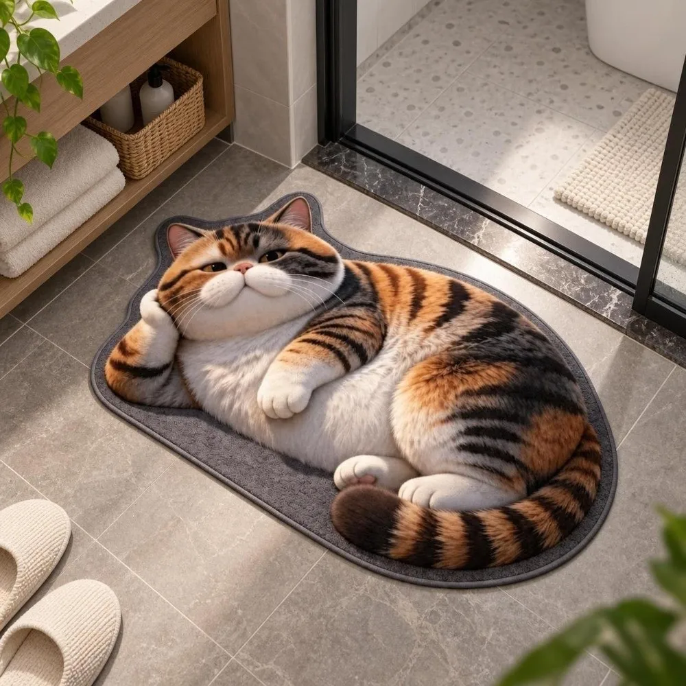 Diatomaceous Earth Lifelike Cat Floor Mat Non-slip 40×60CM 50×80CM 60×90CM Bathroom Carpet Water-absorbing Washable