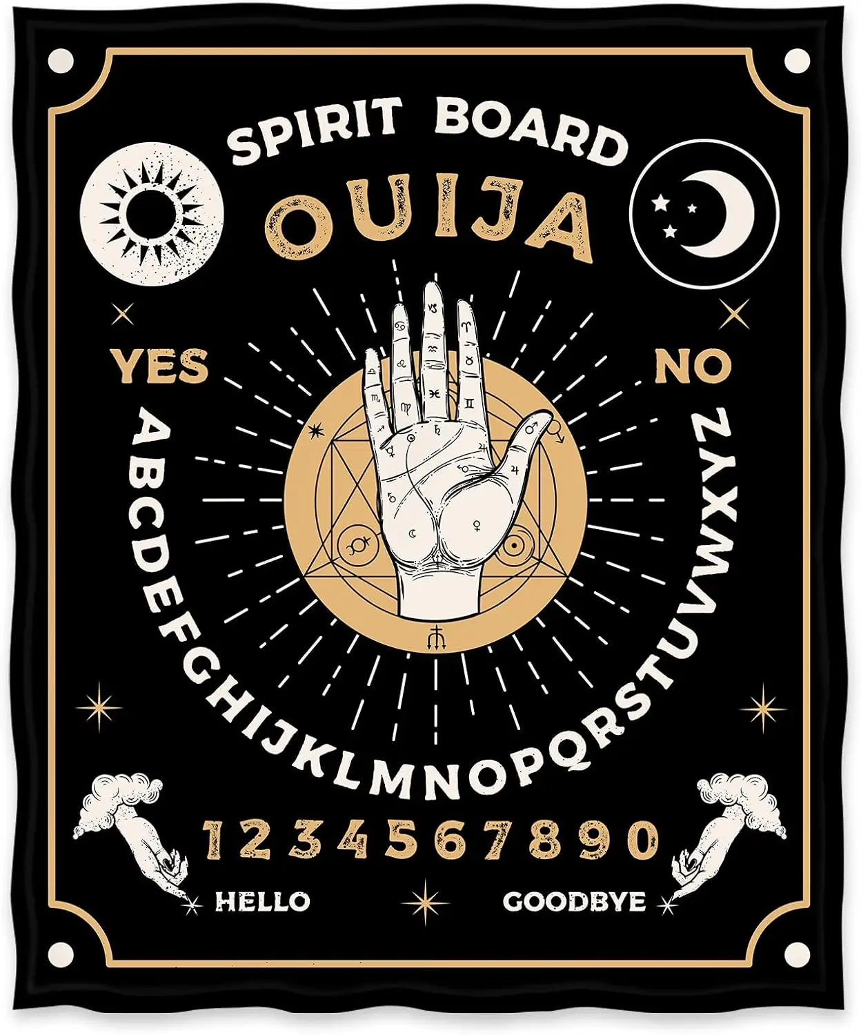 Manta para tablero Ouija, regalo gótico para amantes de las brujas, diseño de sol, luna, esqueleto, calavera, terror, para
